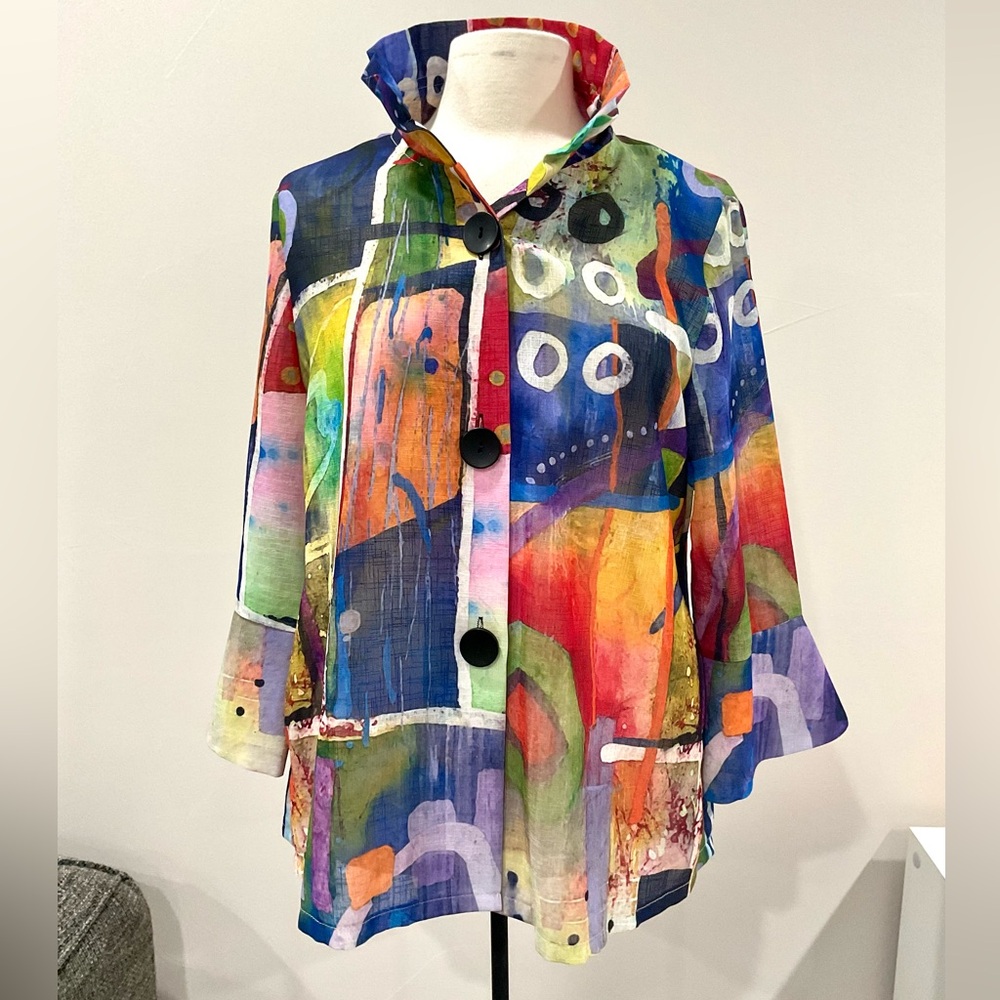 Damee Abstract Water Color 3 Button Jacket